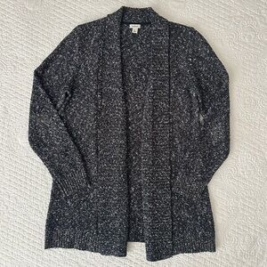 L.L. Bean Women's Marled Speckled Black Sweater Open Cardigan Large